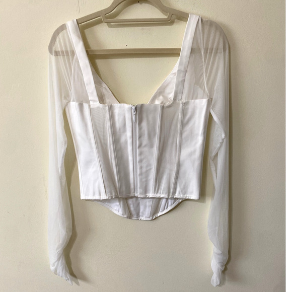 HOUSE OF CB Araminta White Long Sleeve Mesh Corset Romantic Large US 8-10 NWOT - Picture 6 of 9
